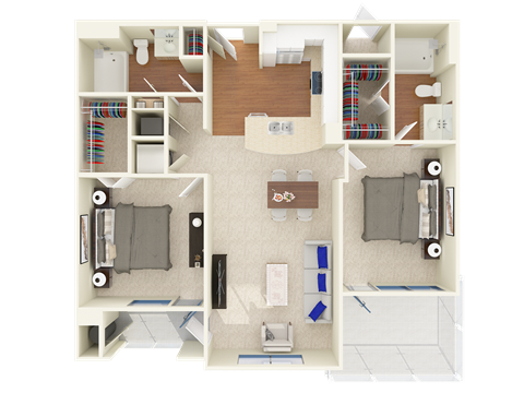 Floor plan for 2 beds, 2 baths, 1079 sqft
